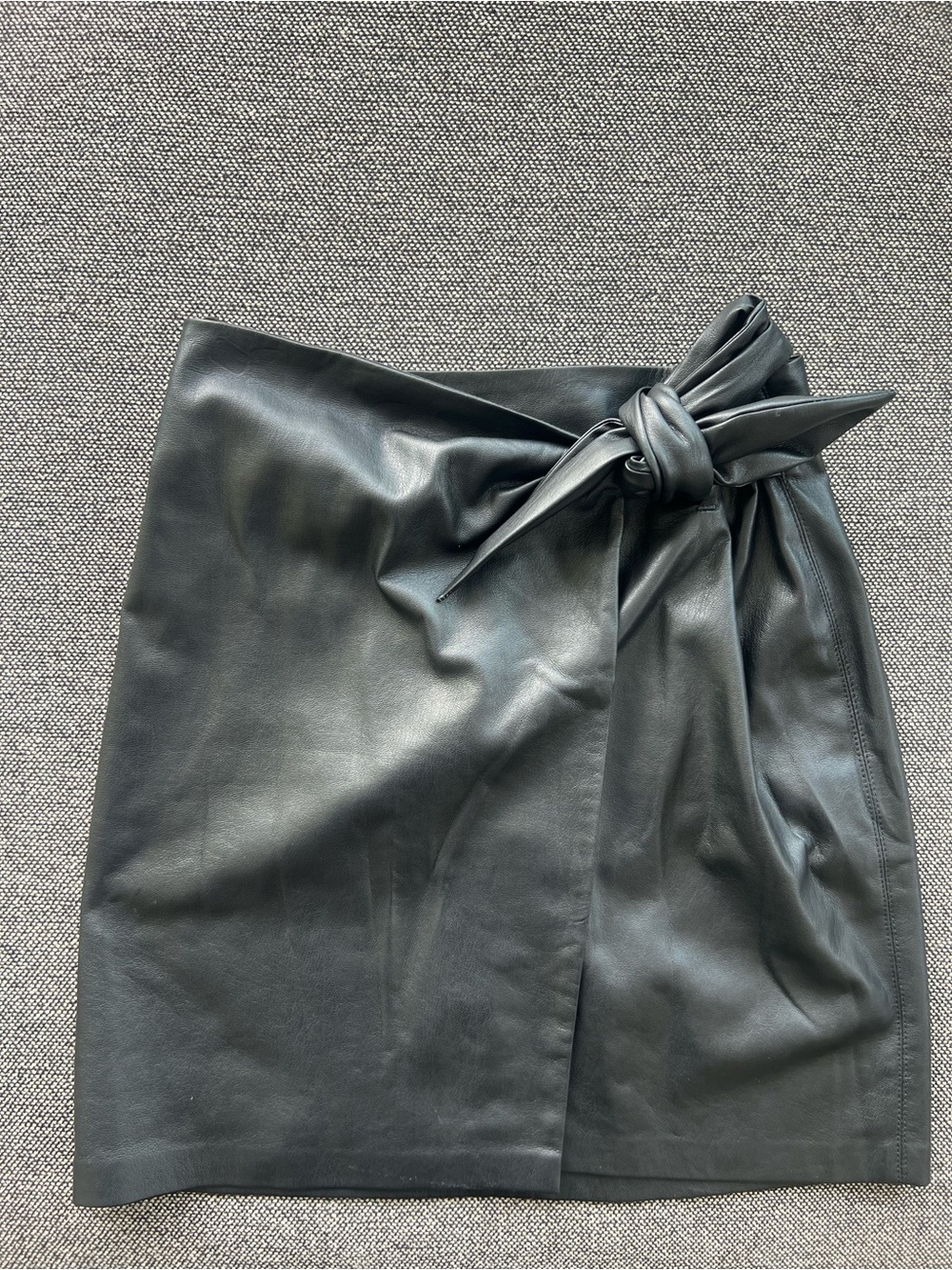 Nanushka Black Faux-Leather Mini Skirt with Tie Waist